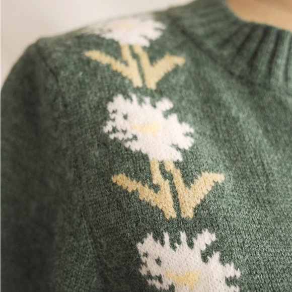 Lovely Green Embroidered Flower Detailed Button Front Cropped Cardigan - Picture 13 of 17